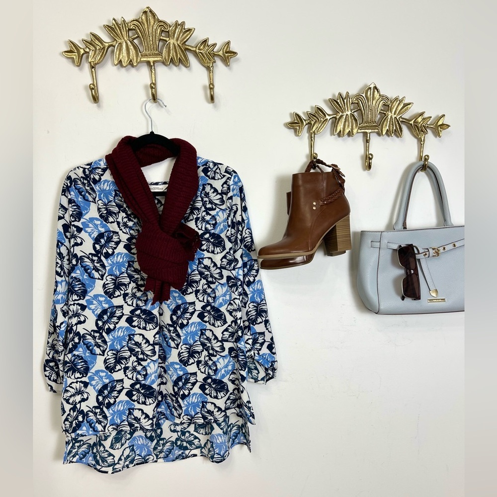 🍃💙Blue leaf tunic blouse Xl